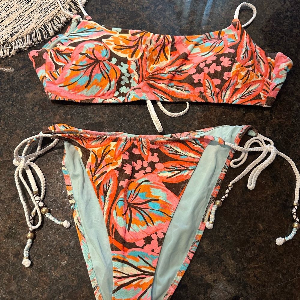 Aerie Buzzed Straight Scoop Bikini - Pink and Orange